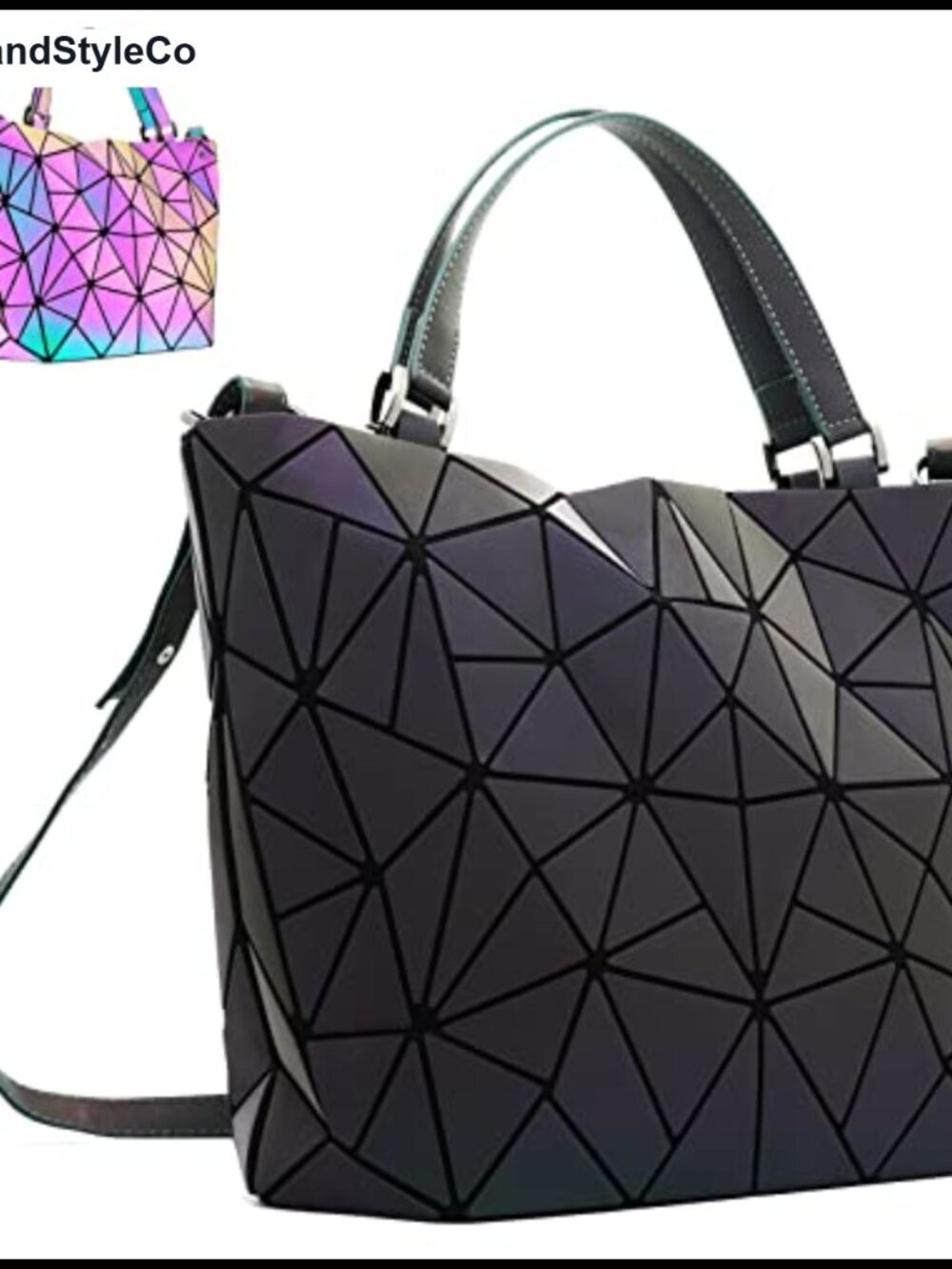 Reflective Geometric Crossbody Bag - Adjustable Strap Large Tote Purse